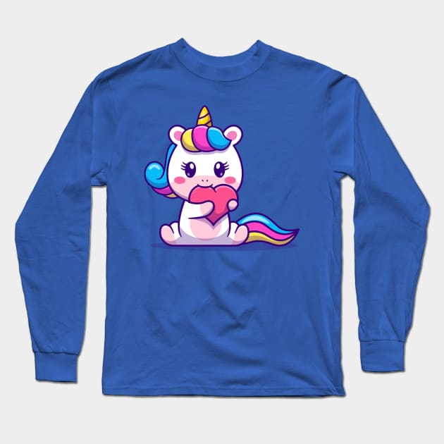 Cute unicorn bitten love heart Long Sleeve T-Shirt by Thumthumlam